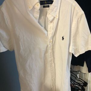 White polo shirt sleeve seersucker T shirt